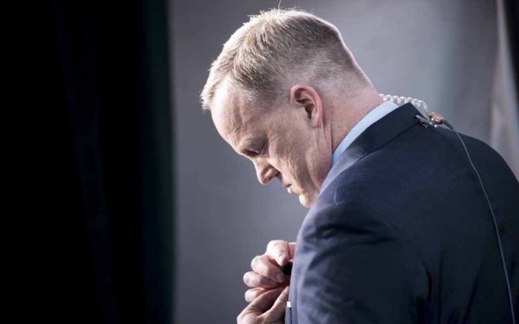 White House Press Secretary Sean Spicer listens to a question during a briefing at the White House April 11, 2017 in Washington, DC. (AFP/ Brendan Smialowski)