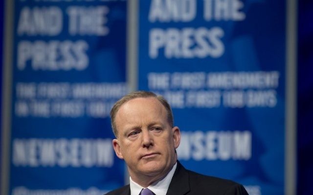 Then-White House press secretary Sean Spicer speaks during a forum at the Newseum in Washington, DC, April 12, 2017. (AFP Photo/Saul Loeb)