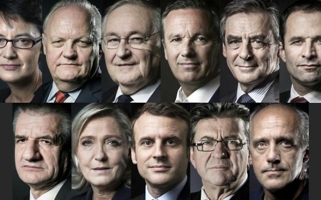 This combination of file pictures created on April 13, 2017 shows the eleven candidates approved to run for French president as announced by the Constitutional Council on March 18.
From Top L to bottom R arranged in alphabetical order : far-left Lutte Ouvriere (LO) party Nathalie Arthaud, Popular Republican Union (UPR) party Francois Asselineau, Solidarite et Progres (Solidarity and Progress) party Jacques Cheminade, right-wing Debout la France (DLF) party Nicolas Dupont-Aignan, right-wing Les Republicains (LR) party Francois Fillon, left-wing French Socialist (PS) party Benoit Hamon, independent candidate Jean Lassalle, far-right Front National (FN) party Marine Le Pen, En Marche ! movement Emmanuel Macron, far-left coalition La France insoumise Jean-Luc Melenchon and far-left New Anticapitalist Party (NPA) Philippe Poutou. (AFP PHOTO / JOEL SAGET AND Eric FEFERBERG) This combination of file pictures created on April 13, 2017 shows the eleven candidates approved to run for French president as announced by the Constitutional Council on March 18.
From Top L to bottom R arranged in alphabetical order : far-left Lutte Ouvriere (LO) party Nathalie Arthaud, Popular Republican Union (UPR) party Francois Asselineau, Solidarite et Progres (Solidarity and Progress) party Jacques Cheminade, right-wing Debout la France (DLF) party Nicolas Dupont-Aignan, right-wing Les Republicains (LR) party Francois Fillon, left-wing French Socialist (PS) party Benoit Hamon, independent candidate Jean Lassalle, far-right Front National (FN) party Marine Le Pen, En Marche ! movement Emmanuel Macron, far-left coalition La France insoumise Jean-Luc Melenchon and far-left New Anticapitalist Party (NPA) Philippe Poutou. (AFP PHOTO / JOEL SAGET AND Eric FEFERBERG)