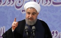 Iranian President Hassan Rouhani delivers a speech after registering to run for re-election at the interior ministry in the capital Tehran on April 14, 2017. (AFP Photo/Atta Kenare)