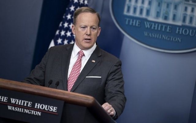 White House Press Secretary Sean Spicer speaks during a briefing at the White House April 17, 2017 in Washington, DC. (AFP Photo/Brendan Smialowski) White House Press Secretary Sean Spicer speaks during a briefing at the White House April 17, 2017 in Washington, DC. (AFP Photo/Brendan Smialowski)