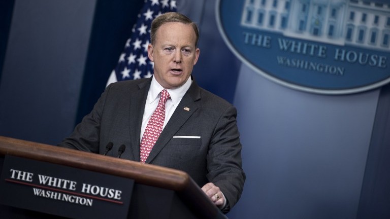 White House Press Secretary Sean Spicer speaks during a briefing at the White House April 17, 2017 in Washington, DC. (AFP Photo/Brendan Smialowski) White House Press Secretary Sean Spicer speaks during a briefing at the White House April 17, 2017 in Washington, DC. (AFP Photo/Brendan Smialowski)