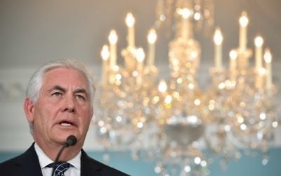 US Secretary of State Rex Tillerson holds a press conference on Iran in the Treaty Room of the State Department in Washington, DC on April 19, 2017. (AFP Photo/Mandel Ngan)