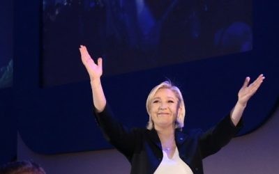 French presidential election candidate for the far-right Front National (FN) party Marine Le Pen delivers a speech in Henin-Beaumont, on April 23, 2017, after the first round of the Presidential election.  (Joel SAGET / AFP)