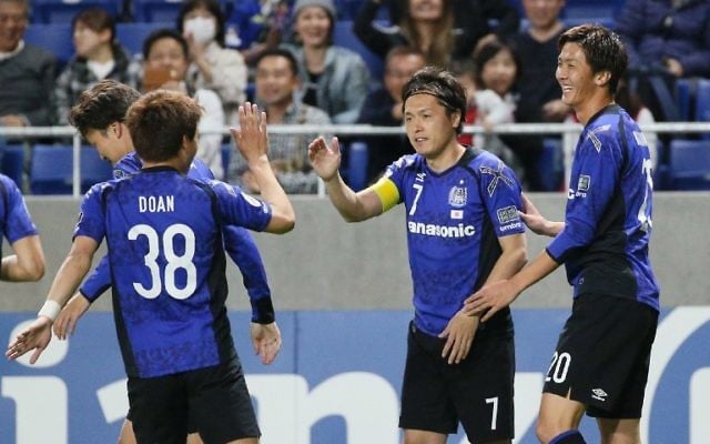 Japan's Gamba Osaka midfielder Ritsu Doan (L) celebrates his goal against Australia's Adelaide United during the AFC Champions League soccer match at Suita Stadium in Osaka prefecture on April 25, 2017. (AFP/Jiji Press/STR) Japan's Gamba Osaka midfielder Ritsu Doan (L) celebrates his goal against Australia's Adelaide United during the AFC Champions League soccer match at Suita Stadium in Osaka prefecture on April 25, 2017. (AFP/Jiji Press/STR)