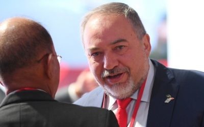 Defense Minister Avigdor Lieberman attends the sixth Moscow Conference on International Security in Moscow on April 26, 2017. (AFP Photo/Natalia Kolesnikova)