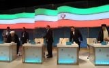 Iranian presidential candidates, left to right, Hassan Rouhani, Mohammad Baqer Qalibaf, Eshaq Jahangiri and Ebrahim Raisi attend a live debate on state TV in Tehran on April 28, 2017. (AFP/Jamejamonline/Mehdi Dehghan)