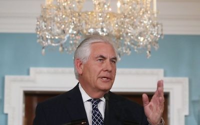 US Secretary of State Rex Tillerson speaks about Iran and North Korea after reading a statement at the State Department, on April 19, 2017. (Mark Wilson/Getty Images/AFP) US Secretary of State Rex Tillerson speaks about Iran and North Korea after reading a statement at the State Department, on April 19, 2017. (Mark Wilson/Getty Images/AFP)
