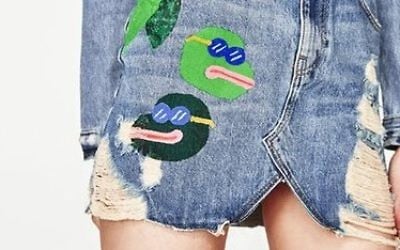 A skirt pulled by Zara following outrage over what appears to resemble Pepe the Frog images, April 2017.