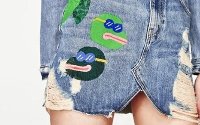 A skirt pulled by Zara following outrage over what appears to resemble Pepe the Frog images, April 2017. A skirt pulled by Zara following outrage over what appears to resemble Pepe the Frog images, April 2017.