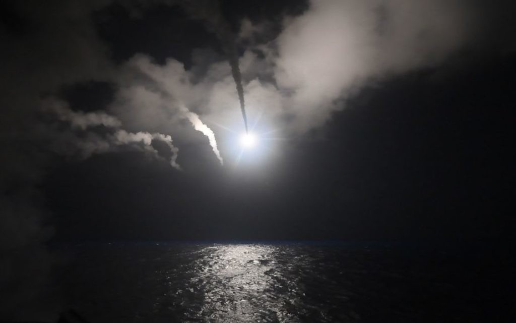 The guided-missile destroyer USS Porter conducts strike operations against Syria while in the Mediterranean Sea, April 7, 2017. (US Navy/Ford Williams)