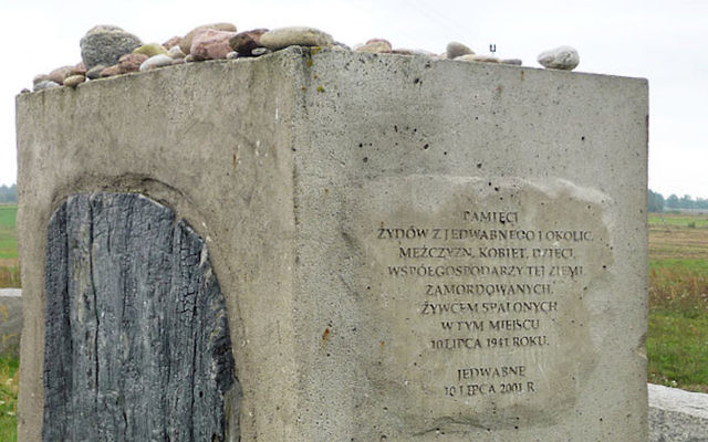 Memorial in Jedwabne, Poland dedicated to Jews who were murdered here on July 10, 1941. (Fczarnowski, CC-BY-SA, via wikipedia) Memorial in Jedwabne, Poland dedicated to Jews who were murdered here on July 10, 1941. (Fczarnowski, CC-BY-SA, via wikipedia)