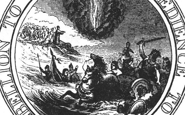 Ben Franklin's proposed design for the Great Seal of the United States included Moses parting the Red Sea. (Public domain)