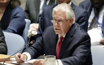 US Secretary of State Rex Tillerson addresses the Security Council at United Nations headquarters, Friday, April 28, 2017. (AP/Richard Drew) US Secretary of State Rex Tillerson addresses the Security Council at United Nations headquarters, Friday, April 28, 2017. (AP/Richard Drew)