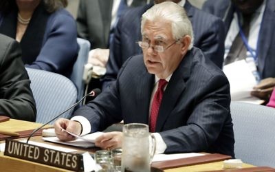 US Secretary of State Rex Tillerson addresses the Security Council at United Nations headquarters, Friday, April 28, 2017 (AP Photo/Richard Drew)