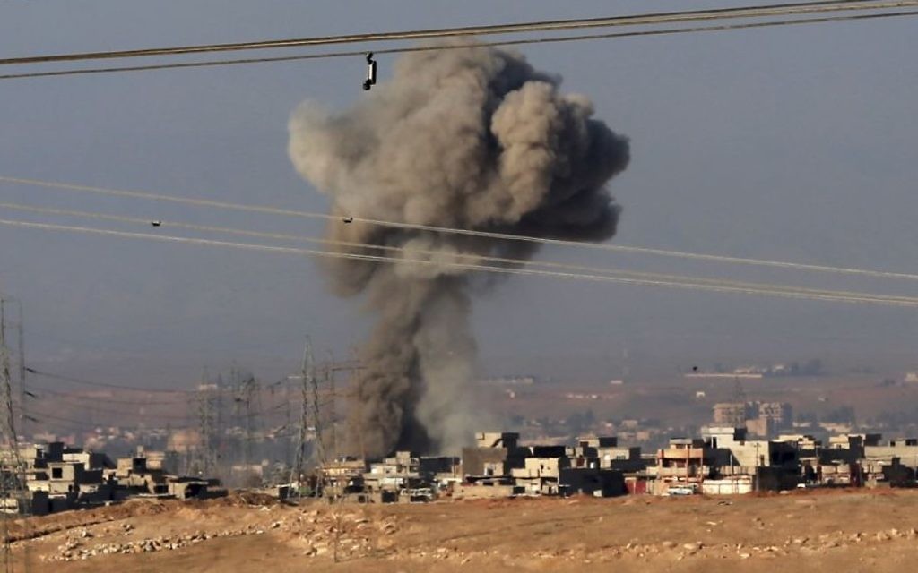 Illustrative: Smoke rises after an airstrike by US-led coalition warplanes against Islamic State positions in western Mosul, Iraq, Saturday, February 25, 2017. (AP Photo/ Khalid Mohammed)