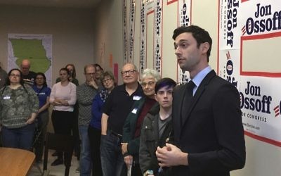 Georgia Democratic congressional candidate Jon Ossoff speaks to volunteers in his Cobb County campaign office on March 11, 2017," (AP Photo/Bill Barrow) 