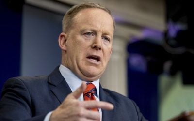 White House press secretary Sean Spicer talks to the media during the daily press briefing at the White House in Washington, Tuesday, April 11, 2017. (AP Photo/Andrew Harnik)