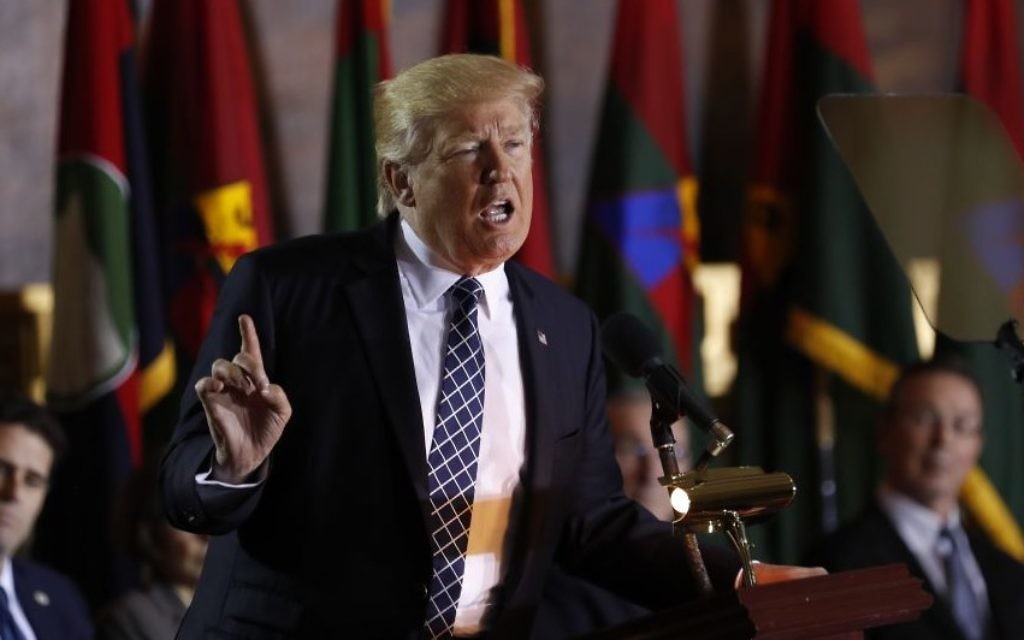 President Donald Trump speaks on Capitol Hill in Washington, Tuesday, April 25, 2017, during the United States Holocaust Memorial Museum's National Days of Remembrance ceremony. (AP Photo/Carolyn Kaster)
