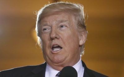 US President Donald Trump speaks on Capitol Hill in Washington, Tuesday, April 25, 2017, during the United States Holocaust Memorial Museum's National Days of Remembrance ceremony. (AP Photo/Carolyn Kaster)