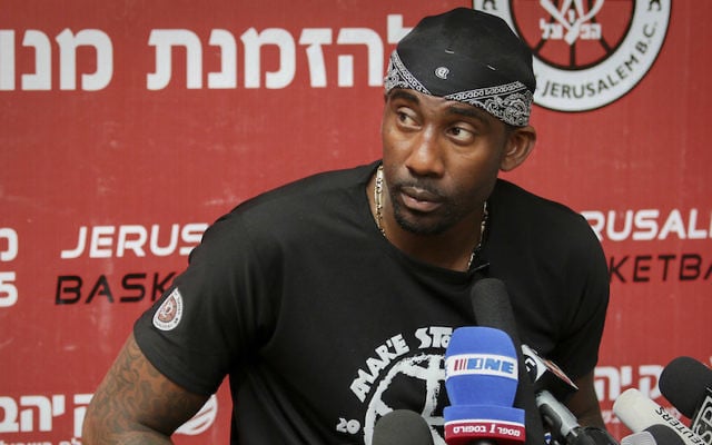 Amar’e Stoudemire speaking at a press conference in Jerusalem, August 8, 2016. (Flash90) Amar’e Stoudemire speaking at a press conference in Jerusalem, August 8, 2016. (Flash90)