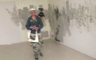Possible still of elusive English graffiti artist Banksy filmed in Herzliya, April 2, 2017. (Screen capture: YouTube)