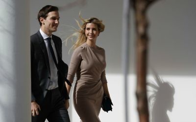 Ivanka Trump, right, walks with her husband, Jared Kushner, senior adviser to the president, to a news conference with President Donald Trump and Japanese Prime Minister Shinzo Abe, at the White House in Washington, Feb. 10, 2017. (AP Photo/Evan Vucci)