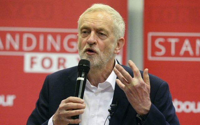 Britain's Labour leader Jeremy Corbyn speaks at a meeting about social care in Birmingham central England on Tuesday April 18, 2017. ﻿(Ben Birchall/PA via AP)