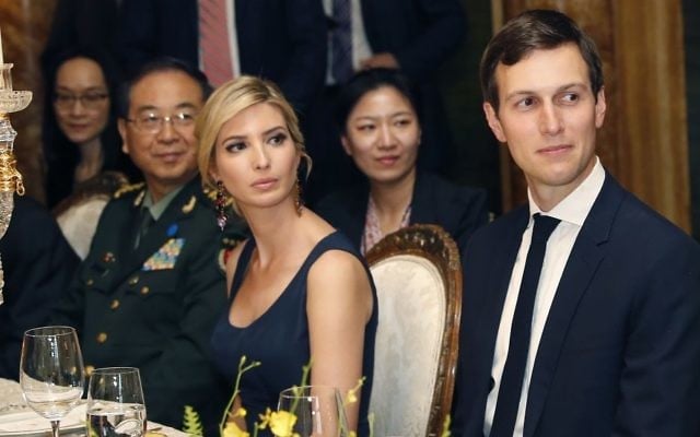 In this Thursday, April 6, 2017, photo, Ivanka Trump is seated with her husband, White House senior adviser Jared Kushner, during a dinner with President Donald Trump and Chinese President Xi Jinping, at Mar-a-Lago, in Palm Beach, Fla. (AP Photo/Alex Brandon) In this Thursday, April 6, 2017, photo, Ivanka Trump is seated with her husband, White House senior adviser Jared Kushner, during a dinner with President Donald Trump and Chinese President Xi Jinping, at Mar-a-Lago, in Palm Beach, Fla. (AP Photo/Alex Brandon)