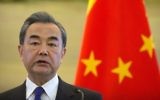 Chinese Foreign Minister Wang Yi speaks during a joint press conference with Palestinian Foreign Minister Riyad Al-Maliki at the Ministry of Foreign Affairs in Beijing, April 13, 2017. (AP/Mark Schiefelbein)
