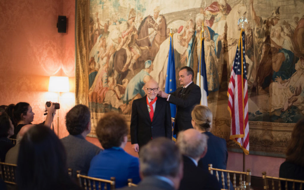 Justus Rosenberg receiving the French Legion of Honor, Thursday, March 30, 2017. (Emily Stern)