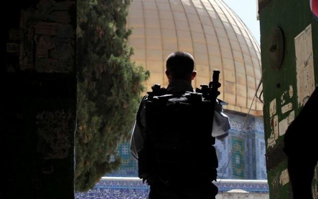 A Border Police officer stands at an entrance to the Temple Mount in Jerusalem's Old City on June 8, 2009. (Yossi Zamir/Flash90)