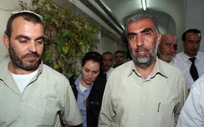 Kamal Khatib from the Islamic movement is brought to arraignment at the municipal court in Jerusalem on October 4, 2009. (Matanya Tausig/Flash90)