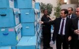 Labor Party Chairman Isaac Herzog (R) an MK Hilik Bar visit at the Labor primary elections headquarters in Holon on January 11, 2015. (Flash90)