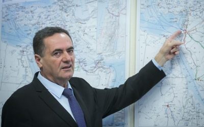 Transportation and Intelligence Minister Yisrael Katz at a press conference held at the Ministry of Transport, April 5, 2017. (Miriam Alster/Flash90) 