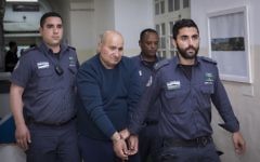 Jamil Tamimi, 57, who stabbed and killed Hannah Bladon in Jerusalem is brought to the Jerusalem Magistrate's Court after his arrest, on April 15, 2017. (Yonatan Sindel/Flash90)