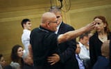 The father of a fallen soldier reacts at the State Control committee meeting in the Israeli parliament during a discussion about the Operation Protective Edge report, on April 19, 2017 (Hadas Parush/Flash90)