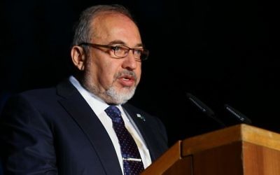 Defense Minister Avigdor Liberman on April 24, 2017 (Flash90)