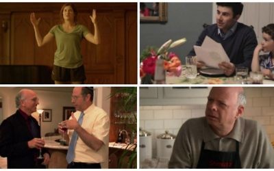 Clockwise, from top left: Scenes from 'Transparent,' 'High Maintenance,' 'Gossip Girl' and 'Curb Your Enthusiasm.' (Screenshots from Amazon, HBO and Netflix/via JTA)