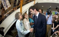 Democratic candidate for Georgia's 6th Congressional seat Jon Ossoff greets supporters at a campaign field office Tuesday, April 18, 2017. (AP Photo/John Bazemore)