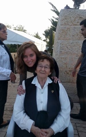 Elka Abromovitz with granddaughter Noam Aviram. (Yaakov Schwartz/ Times of Israel)