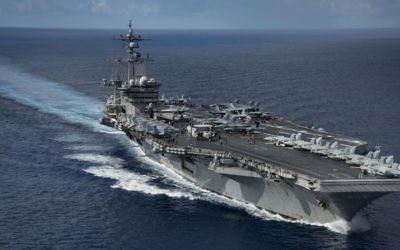 In this April 23, 2017 photo released by the US Navy, the Nimitz-class aircraft carrier USS Carl Vinson transits the Philippine Sea while conducting a bilateral exercise with the Japan Maritime Self-Defense Force. (Mass Communication Specialist 2nd Class Z.A. Landers/US Navy via AP)