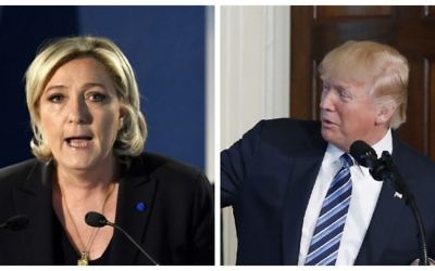 A composite image showing French presidential candidate and Front National leader, Marine Le Pen, left, (AFP/Lionel Bonaventure) and US President Donald Trump, right (AP/Alex Brandon).
