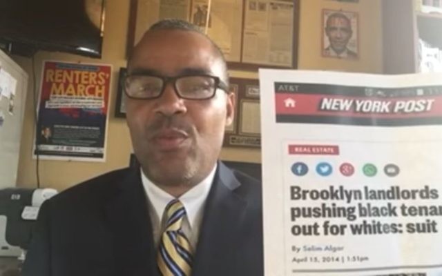 Thomas Lopez-Pierre, a candidate for council in upper Manhattan, New York, speaks against 'greedy Jewish landlords' on March 29, 2017. (Screen capture: YouTube) Thomas Lopez-Pierre, a candidate for council in upper Manhattan, New York, speaks against 'greedy Jewish landlords' on March 29, 2017. (Screen capture: YouTube)