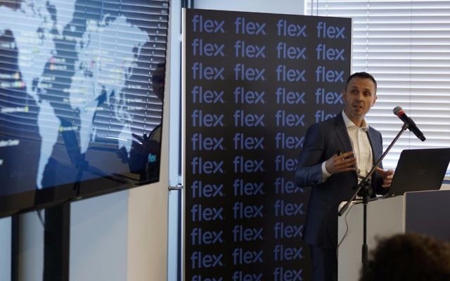 Flex's Michele Monico at inauguration of new design center in Haifa, 28 March 2017 (Courtesy)