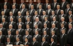 The Mormon Tabernacle Choir of The Church of Jesus Christ of Latter-Day Saints sing in the Conference Center at the morning session of the two-day Mormon church conference Saturday, April 1, 2017, in Salt Lake City (AP Photo/Rick Bowmer)