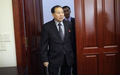 Han Song Ryol, North Korea's vice minister of foreign affairs, arrives for an interview with The Associated Press on Friday, April 14, 2017, in Pyongyang, North Korea. (AP Photo/Wong Maye-E)