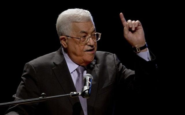 Palestinian Authority President Mahmoud Abbas speaks during a conference in the West Bank city of Bethlehem, October 1, 2016. (AP/Majdi Mohammed) Palestinian Authority President Mahmoud Abbas speaks during a conference in the West Bank city of Bethlehem, October 1, 2016. (AP/Majdi Mohammed)