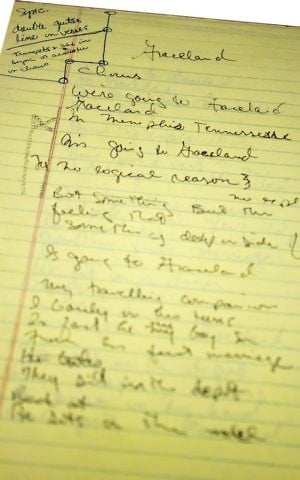 Paul Simon's handwritten lyrics for 'Graceland.' (Courtesy)
