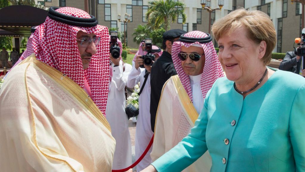 German Chancellor Angela Merkel shakes hands with Saudi Crown Prince Mohammed bin Naif bin Abdulaziz, on her arrival to Jeddah, Saudi Arabia, April 30, 2017. (Saudi Press Agency via AP) German Chancellor Angela Merkel shakes hands with Saudi Crown Prince Mohammed bin Naif bin Abdulaziz, on her arrival to Jeddah, Saudi Arabia, April 30, 2017. (Saudi Press Agency via AP)